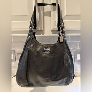 Coach Vintage Black Leather Shoulder Bag with Silver Accents